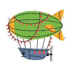 Aerostat as Aircraft Flying in the Air Vector Illustration