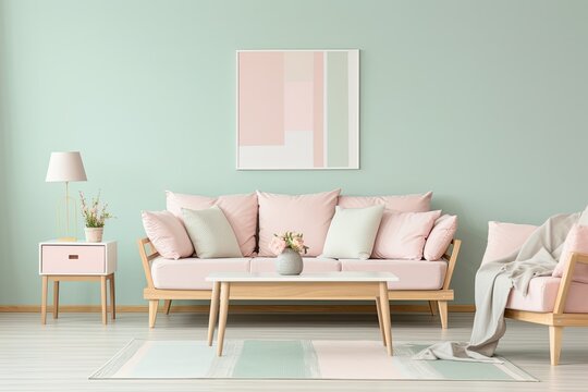 harmonious pastel-themed living space, blending comfort with modern aesthetics, design enthusiasts' choice, ai generated