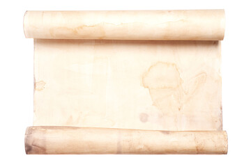 Scroll of vintage paper isolated on white.