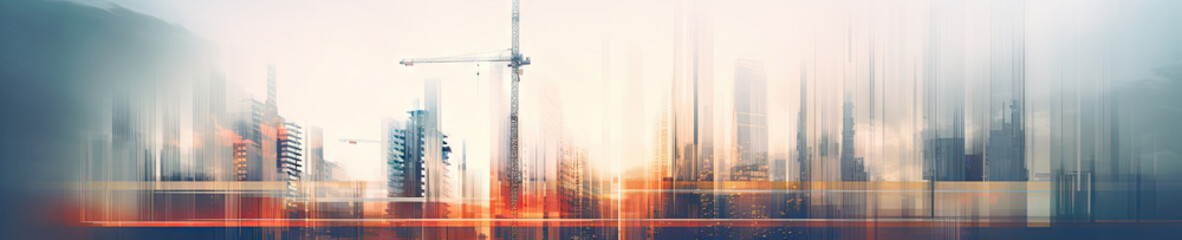 Bustling city with tall construction cranes. - obrazy, fototapety, plakaty