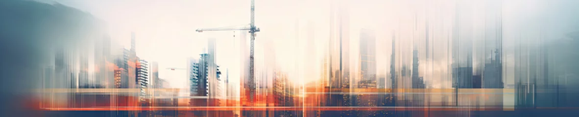 Foto op Plexiglas Bustling city with tall construction cranes. © smth.design