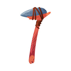 Hammer as Ancient Tool with Wooden Shaft and Stone Head Vector Illustration