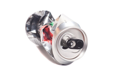 Empty crumpled can from energy drink or beer