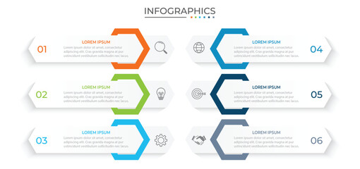 Vector infographic design template with 6 options or steps - obrazy, fototapety, plakaty