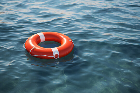 Lifebuoy floating at sea. close up view