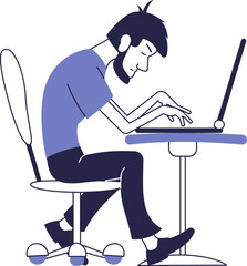 Tired programmer at a laptop. Illustration of deadline, hard work.