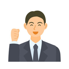 喜ぶ男性会社員。フラットなベクターイラスト。 A delighted male office worker. Flat designed vector illustration.