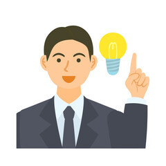 アイデアを思いつく男性会社員。フラットなベクターイラスト。 A male office worker coming up with an idea. Flat designed vector illustration.
