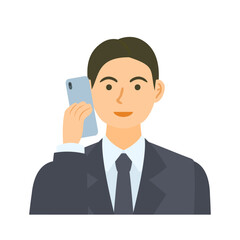 スマートフォンで電話する男性会社員。フラットなベクターイラスト。 A male office worker making a phone call on a smartphone. Flat designed vector illustration.