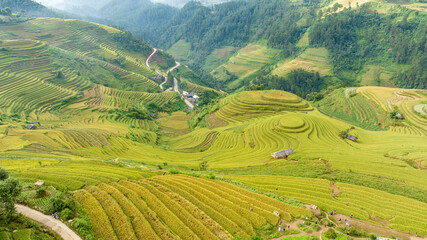Rice terraces in mountain at Mu Cang Chai, Yen Bai, Viet Nam