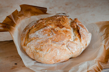 Homemade handmade craft bread on a wooden board