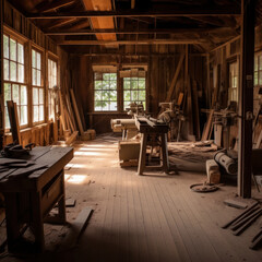 Fototapeta premium a deserted woodwork shop in brown 