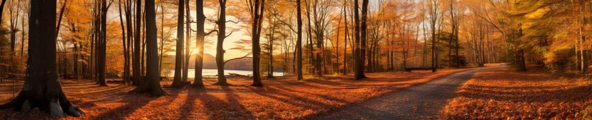 Fototapeta na wymiar autumn fall foliage and trees with orange leaves in the park.