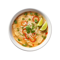tortilla soup with lime top view isolated on white background, ai generated