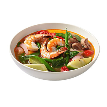 soup with string beans and shrimp isolated on white background, ai generated