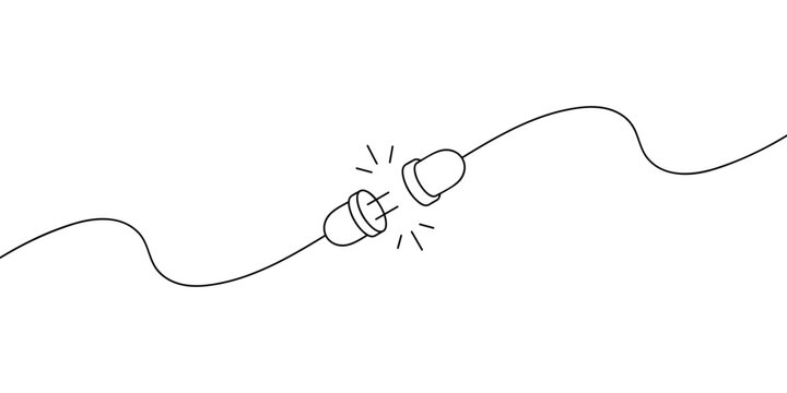 Electric socket with a plug drawn by hand. Electric plug and socket connection unplugged. Concept of connection and disconnection or 404 error. Vector illustration