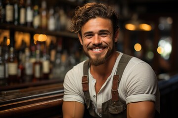 Obraz premium Happy cheerful bartender at the bar
