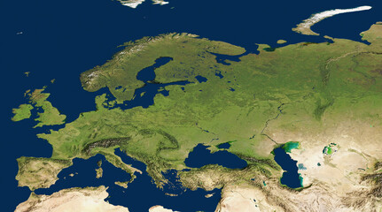 3D illustration of a highly detailed map of Europe. Elements of this image furnished by NASA.