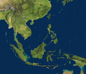 3D illustration of a highly detailed map of Southeast Asia. Elements of this image furnished by NASA.