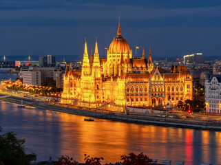 Hungarian parliament building at night, Budapest, Hungary