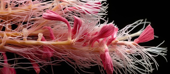 Intense enlargement Pelargonium glandular hairs and tector stem section at 20x With copyspace for text - obrazy, fototapety, plakaty