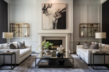 beautiful interior design house renovation with stylish classic formal living room white beige material colour scheme cosy comfort home and design background