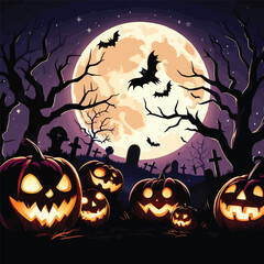 Halloween pumpkins under the moonlight vector art