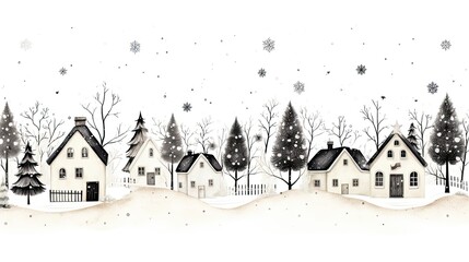 Winter village, black and white watercolor Christmas background. Generative AI - obrazy, fototapety, plakaty