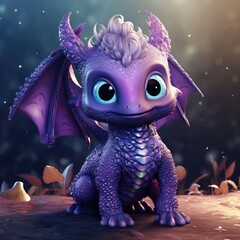 Cute purple baby dragon with big beautiful eyes. Symbol of the New Year.