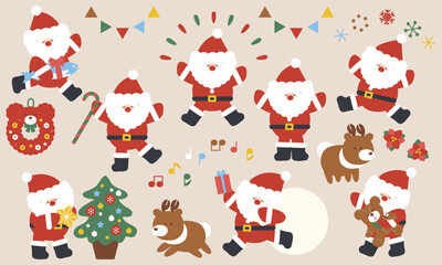 サンタとトナカイのクリスマスイラストセット3