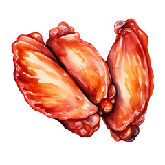 Watercolor Chicken Wings Isolated on Transparent Background - Culinary Art Illustration