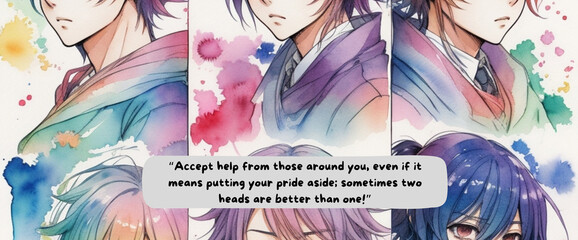 Journey to Empowerment: Anime-Inspired Watercolor Design with Motivational Quote