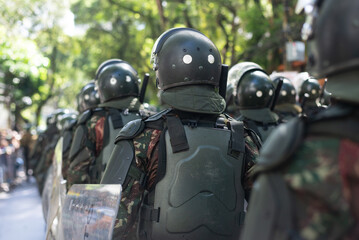 Army police soldiers parade during a tribute to Brazilian Independence Day in the city of Salvador,...