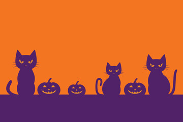 Obraz premium cats and pumpkins in an orange background with the sky