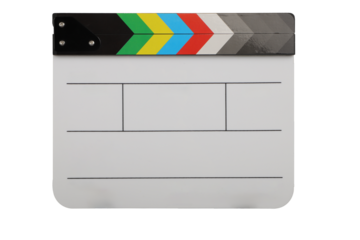 Film slate or Flying clapperboard, isolated on transparent background, Movie industry, blank for text