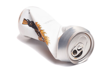 Empty crumpled can from energy drink or beer