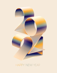 New year 2024. Light greeting card design with 3D thick numbers. Festive Christmas template.