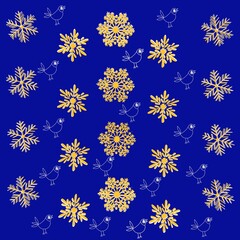 seamless pattern with snowflakes bird, winter, holiday, Christmas, new year, snowflakes