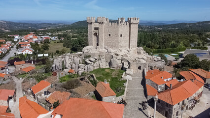 Panoramic aerial exterior view at the iconic Penedono Castle, on Penedono village downtown, Viseu, Portugal - obrazy, fototapety, plakaty