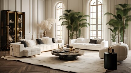 A chic living room with a mix of textures and elegant statement pieces
