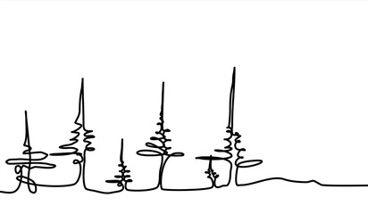 continuous lines of pine trees Christmas and New Year card