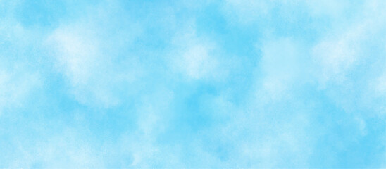  modern and fresh watercolor clouds sky background, Sky clouds with brush painted blue watercolor texture, small and large clouds alternating and moving slowly on cloudy winter morning blue sky.