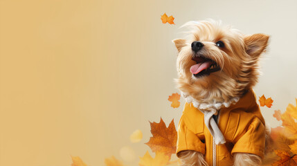 Happy dog dressed in winter clothes portrait - ai generative