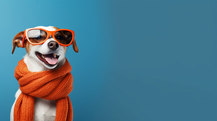 Happy dog dressed in winter clothes portrait on isolated background - ai generative - obrazy, fototapety, plakaty