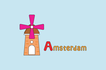 vector design of windmills and amsterdam lettering