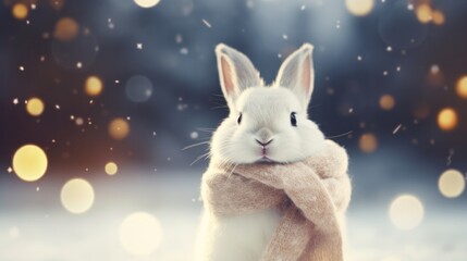 Rabbit and winter background of snow and frost, Generative AI