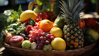 Freshness of nature bounty  pineapple, grape, apple, lime, strawberry generated by AI