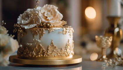 Obraz na płótnie Canvas Luxury chocolate dessert decoration for a wedding celebration table generated by AI