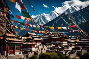 tibetan prayer flags - obrazy, fototapety, plakaty