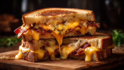 Toasted bread, grilled meat, melted cheddar, homemade sauce burger perfection generated by AI